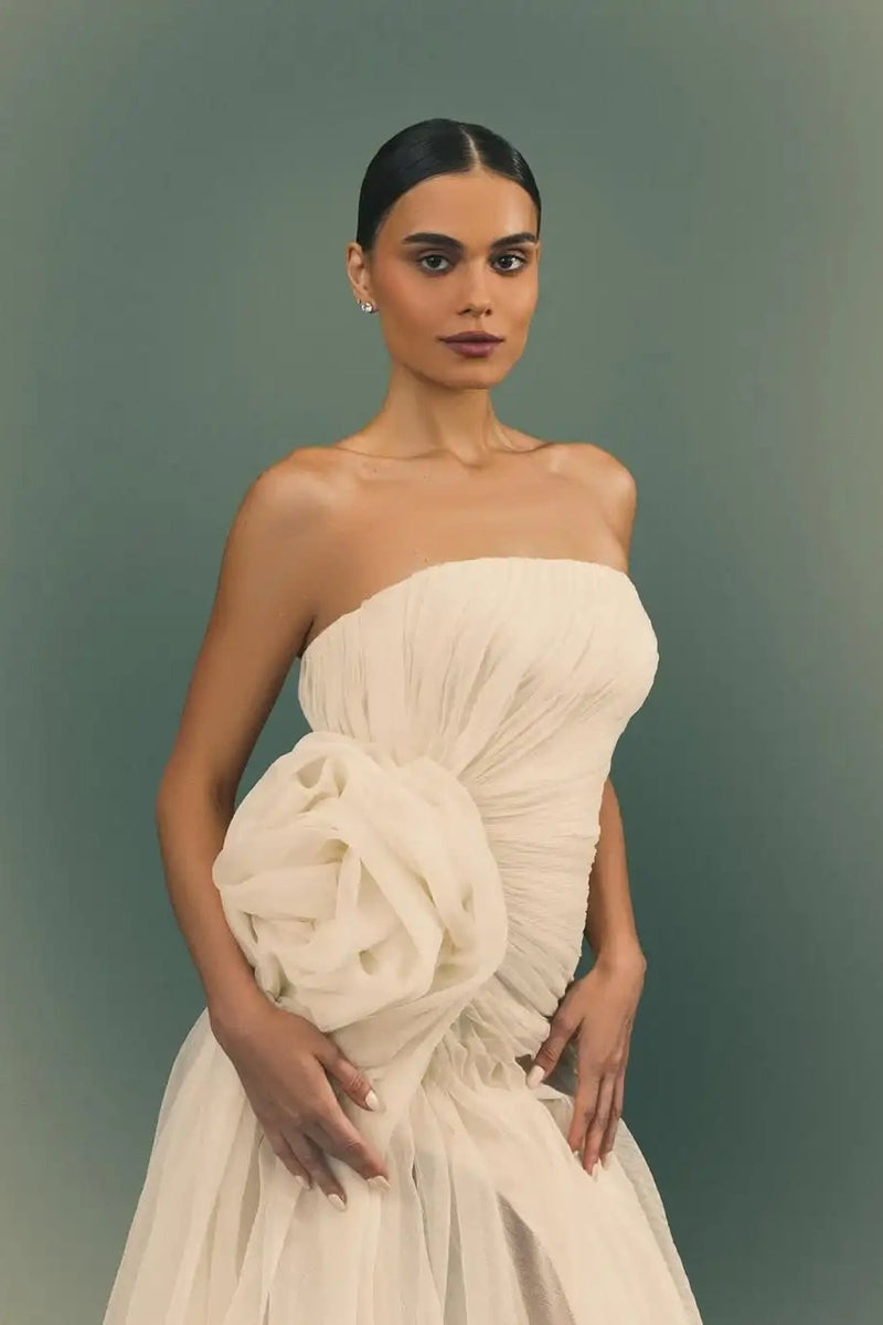 Organza Ivory Ruffled Floral Wedding Bride Dress – TANYA BRIDAL