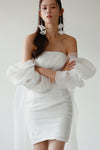 Short Mini Wedding Dresses Organza Sleeves With Long Ribbon  DW827