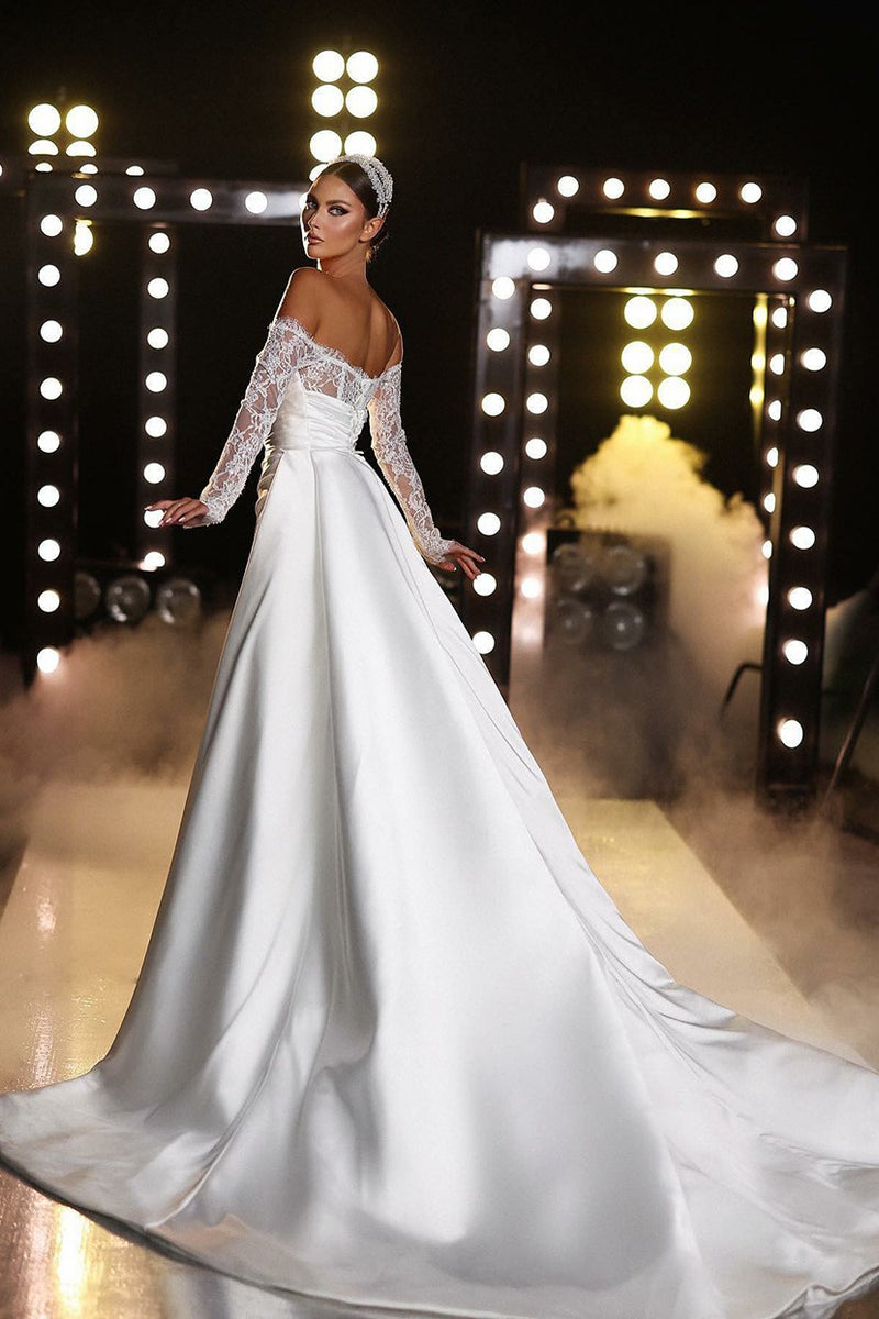 Tea Lenght Wedding Dress Modern Gown Satin Vestido De Novia Mermaid Princess Bow Court Train main image 1