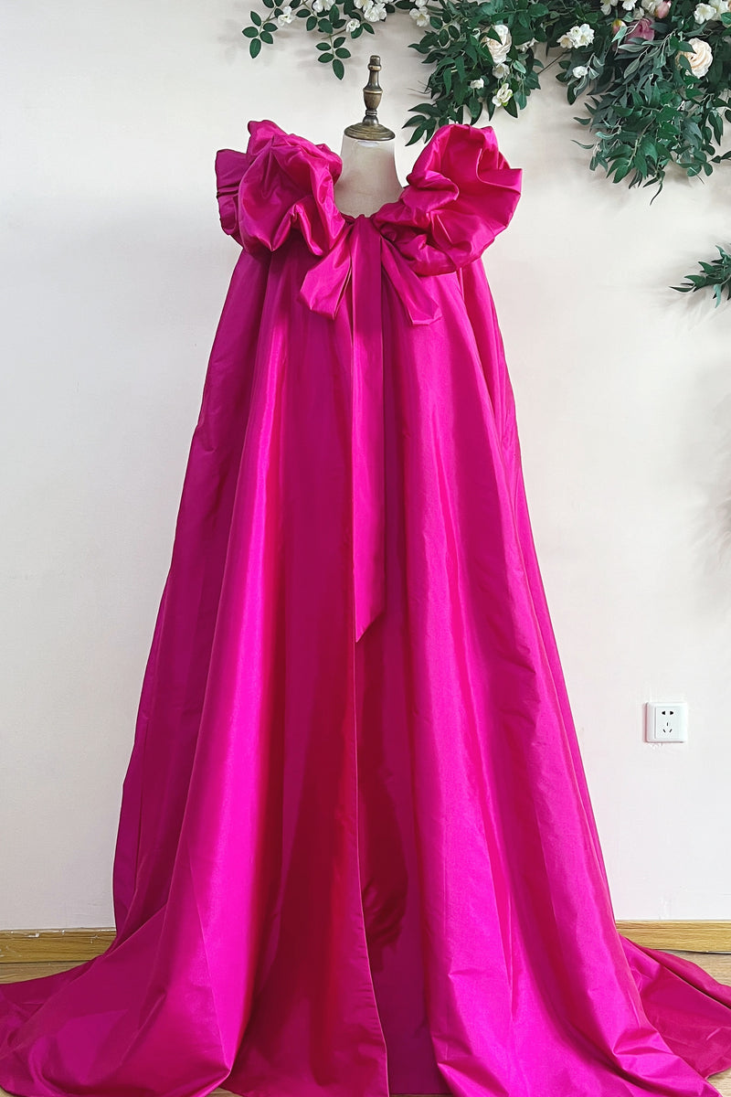 hot pink cape dress Fuchsia Long Taffeta Evening Outfit – TANYA BRIDAL long fitted maternity dress