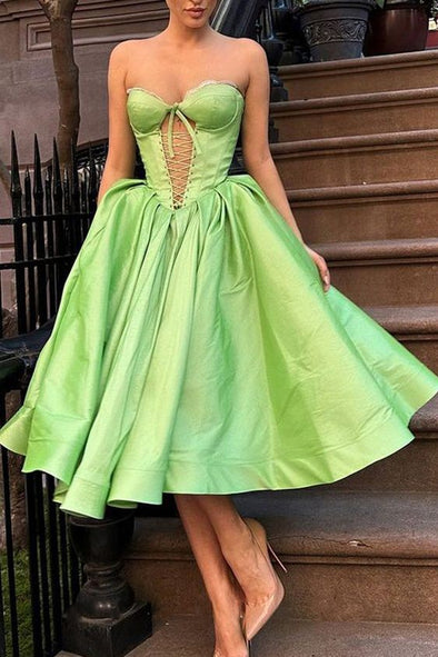 Lace Up Front Sweetheart Green Homecoming Dress 24272010