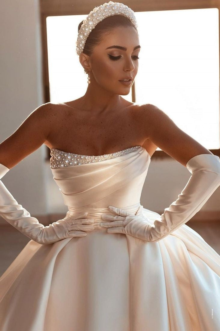 Elegant Ball Gown Strapless Satin Long Wedding Dresses C4134 main image 0