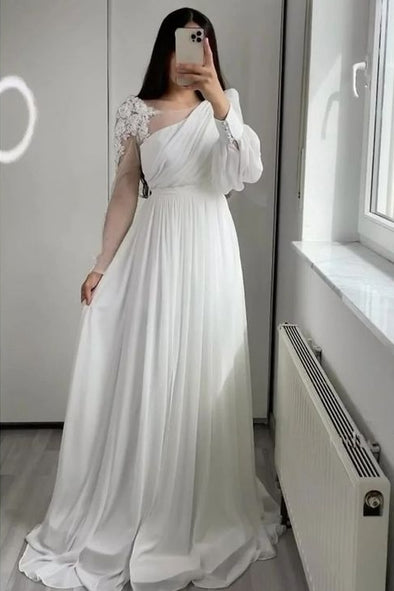 A Line Chiffon Long Wedding Dress Bohemian