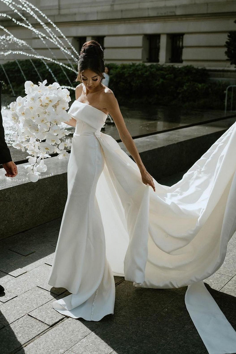 chinese dress ladies Custom Made 2-Piece Soft Satin Mermaid Wedding Dress – Sleek Fit with – HER  SHOP main image 1