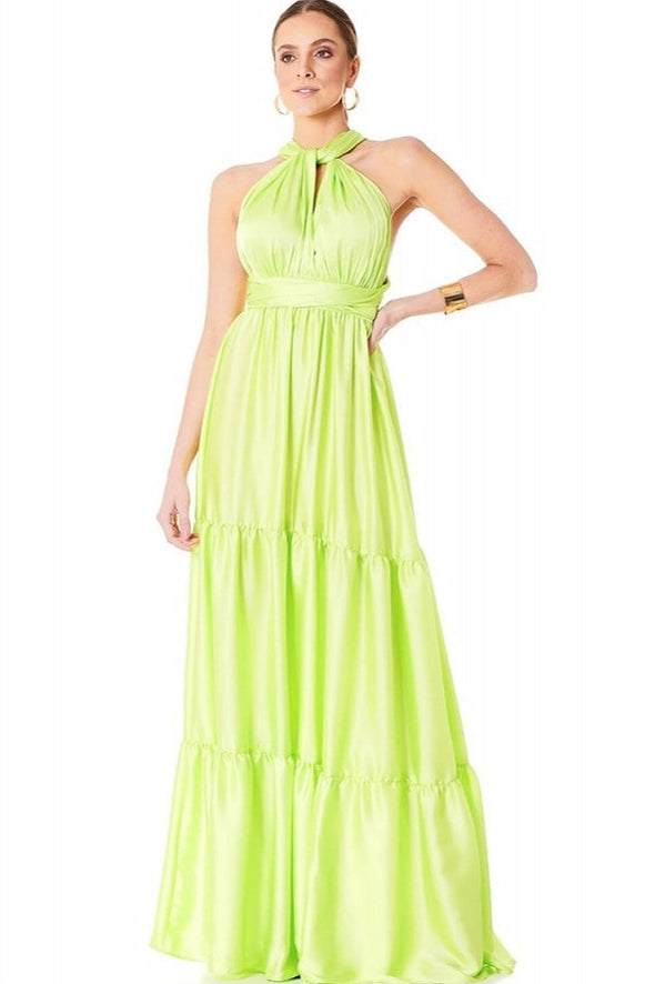 A Line Halter Neck Sage Green Soft Satin Prom Dress