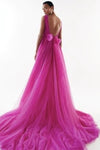 Fuchsia Deep V Tulle Sexy Prom Dress
