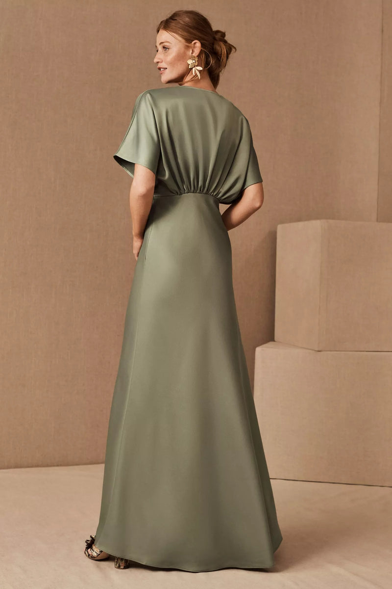 Olive Green Little V Neck Short Sleeves Mother Of The Bridal Dress TANYA BRIDAL Olive Green Little V Neck Short Sleeves Mother Of The Bridal Dress TANYA BRIDAL