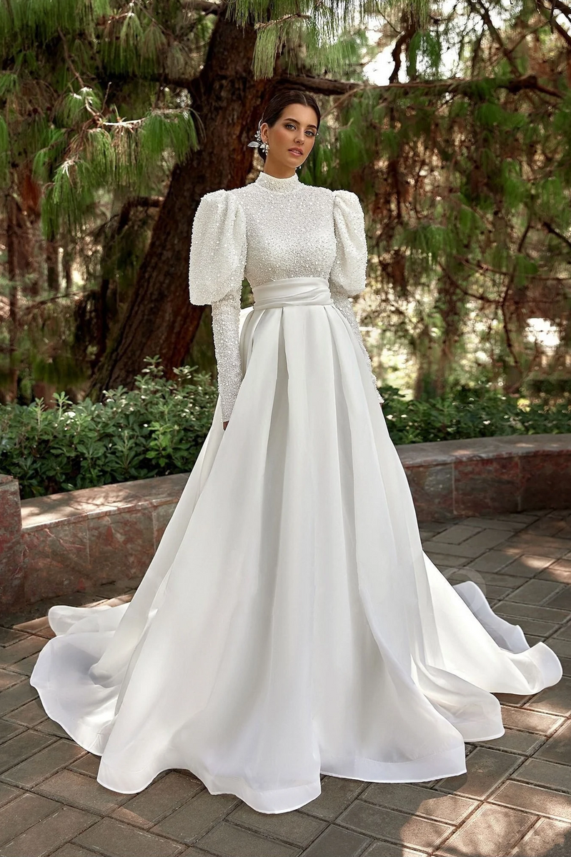 Luxury Heavy Beads Long Sleeves A Line Wedding Gown – TANYA BRIDAL