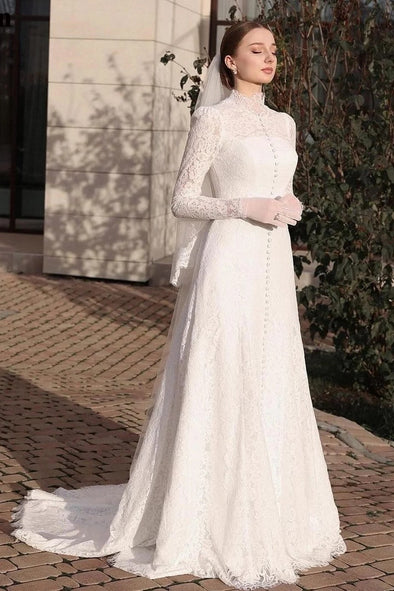 Lace Wedding Dresses A Line Long Sleeve