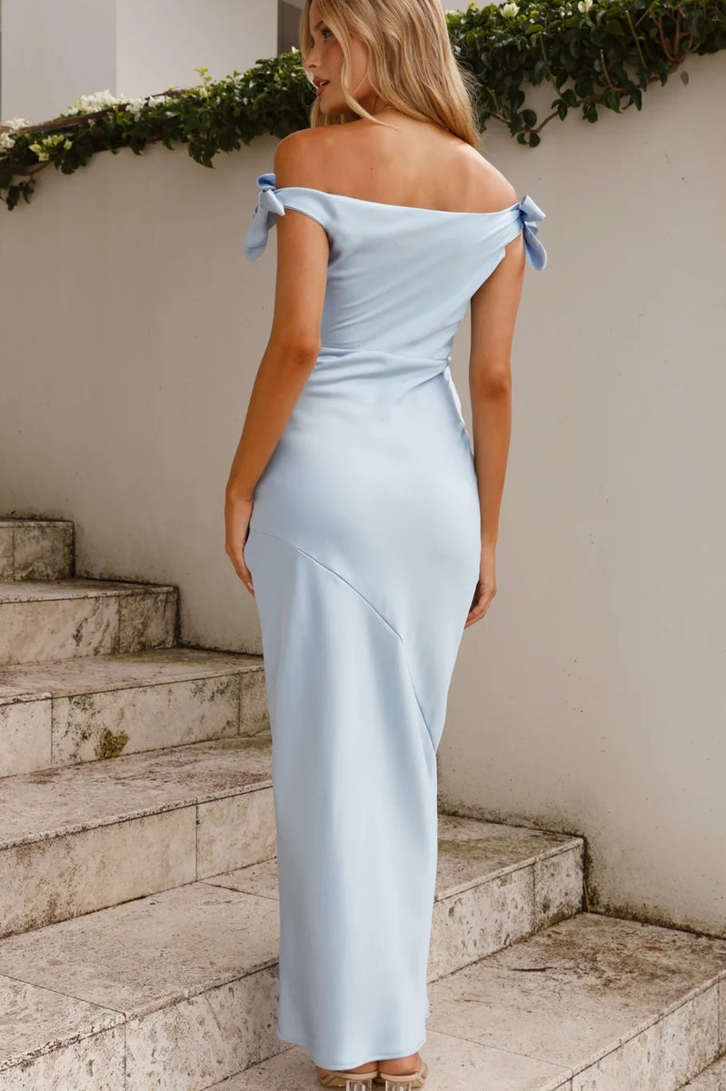Sky Blue Off The Shoulder Ankle Length Simple Bridesmaid Dress – TANYA  BRIDAL