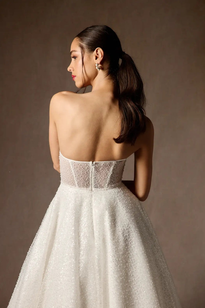 A Line Sparkly Beach Wedding Dress Knee Length – TANYA BRIDAL