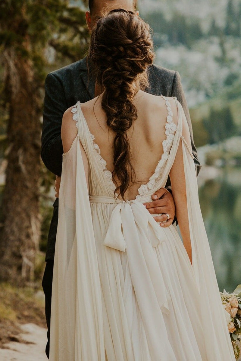 DZ9619 Bohemian Long Wedding Dress Backless With Floral Lace – TANYA BRIDAL