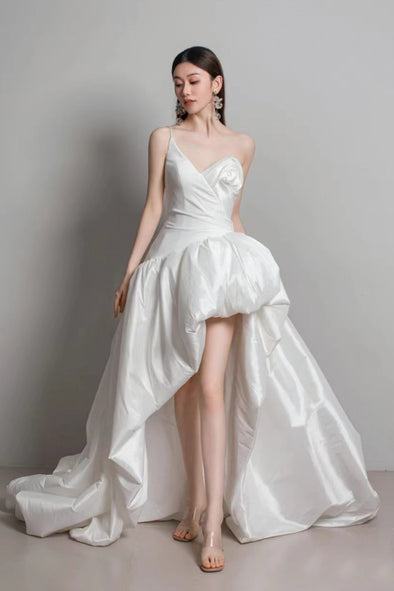 One Shoulder Taffeta Wedding Dresses With Flowers DW833
