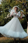 Fairy A Line Tulle Mid Calf Wedding Dress With Short Sleeves