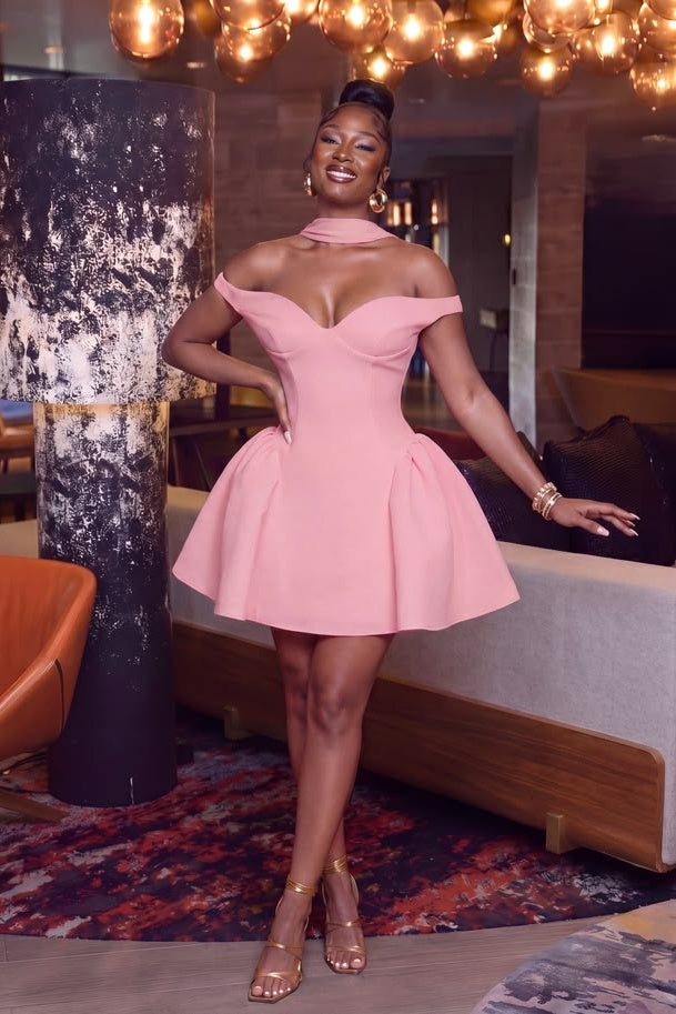 DZ9616 Pink Homecoming Dress With Neck Scarf – TANYA BRIDAL