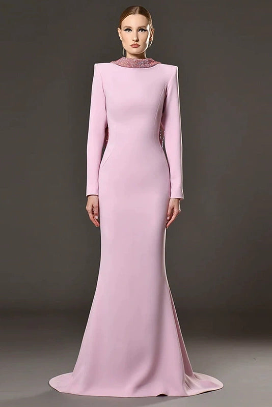 DZ9386 Lavender Long Sleeves Backless Evening Dress  TANYA BRIDAL