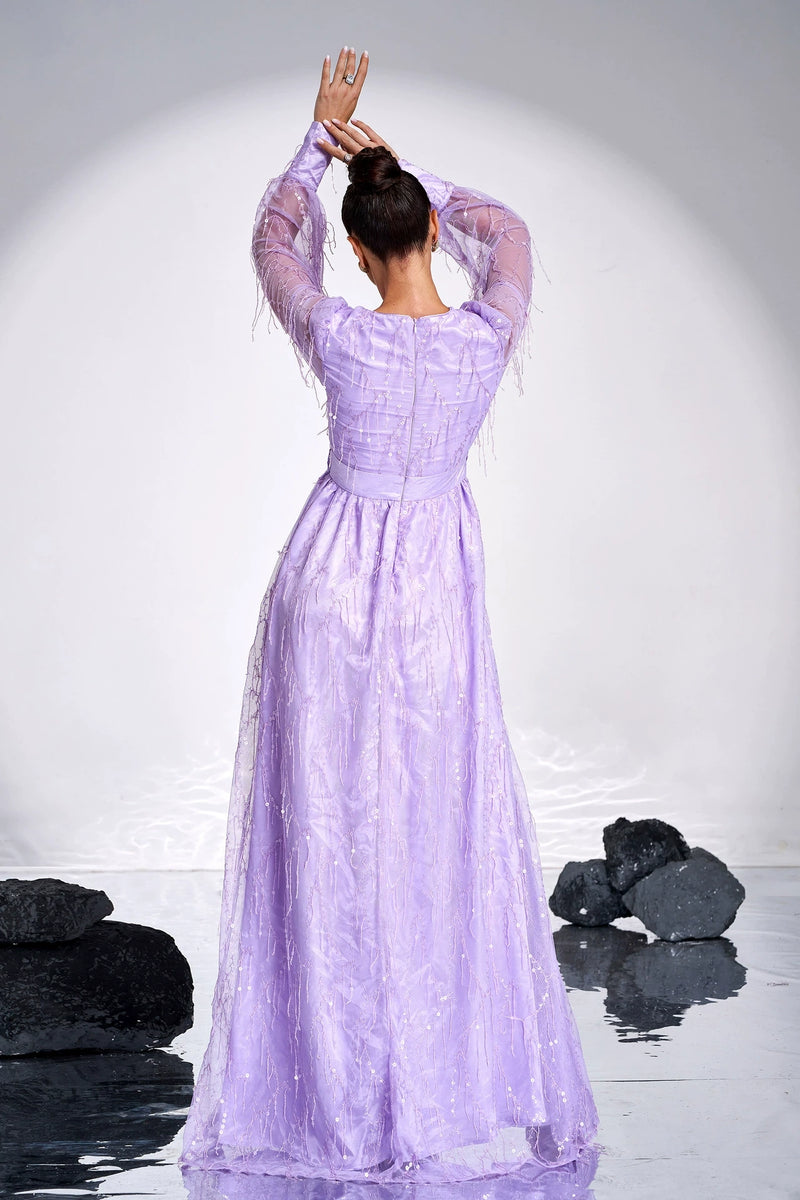 strapless open back dress Lavender Long Sleeves V-neck Prom Dress – TANYA BRIDAL