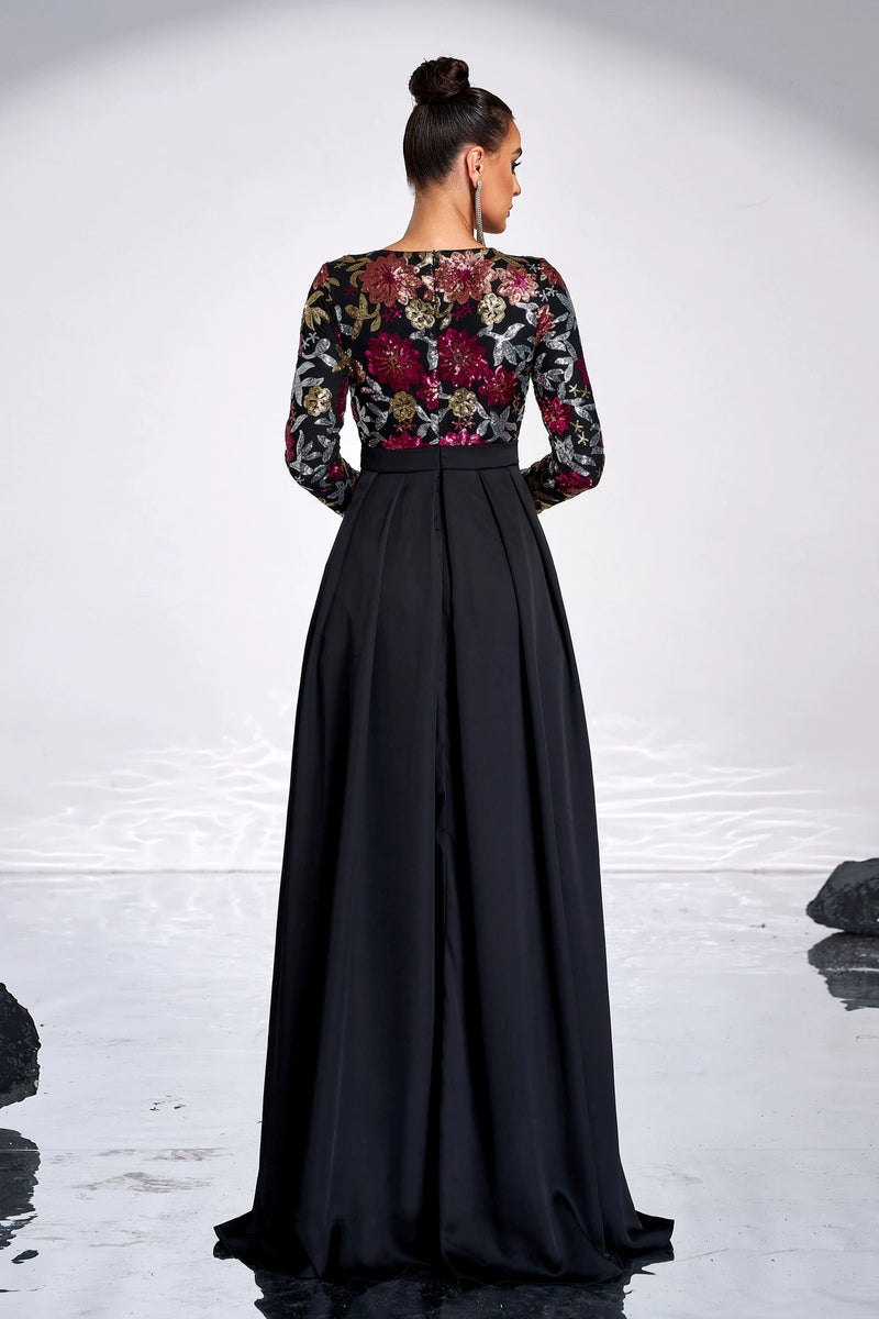 Vintage Long Elegant Evening Dress Long Sleeves Split – TANYA BRIDAL