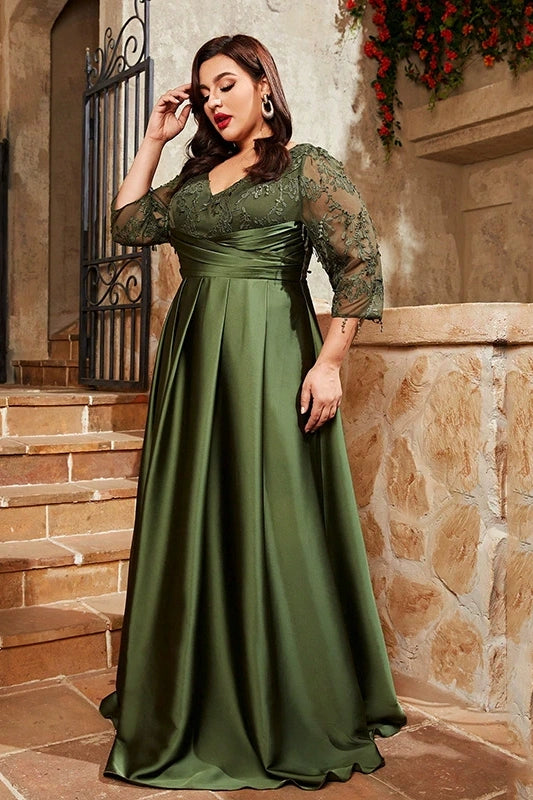 #DZ9450 Olive Green Big Size Lady Evening Dress – TANYA BRIDAL