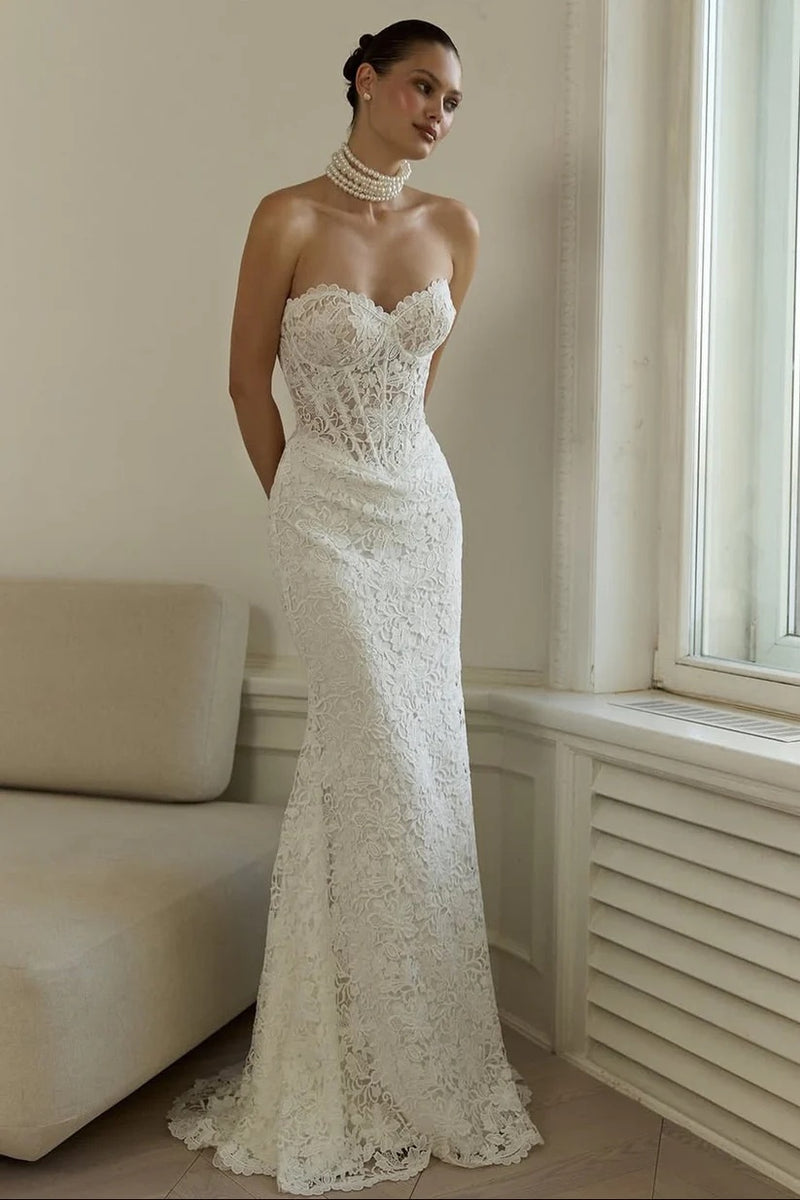 strapless corset mermaid wedding dress Strapless Satin Mermaid Corset Wedding Dress in Ivory, Ivory / 22