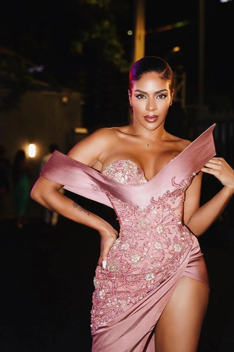 pink beaded mermaid dress Beaded Sweetheart Corset Mermaid Dresses With Straps