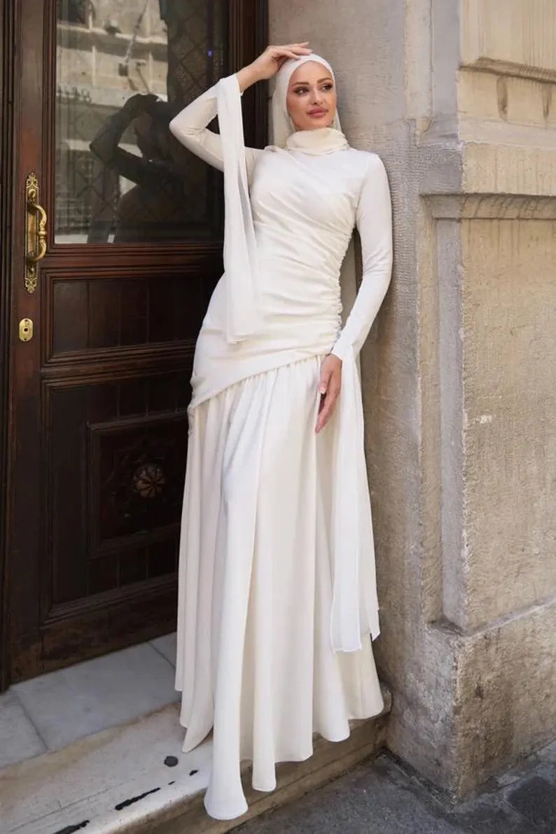 #DZ9318 Long Sleeves Muslim Wedding Dress Trumpet