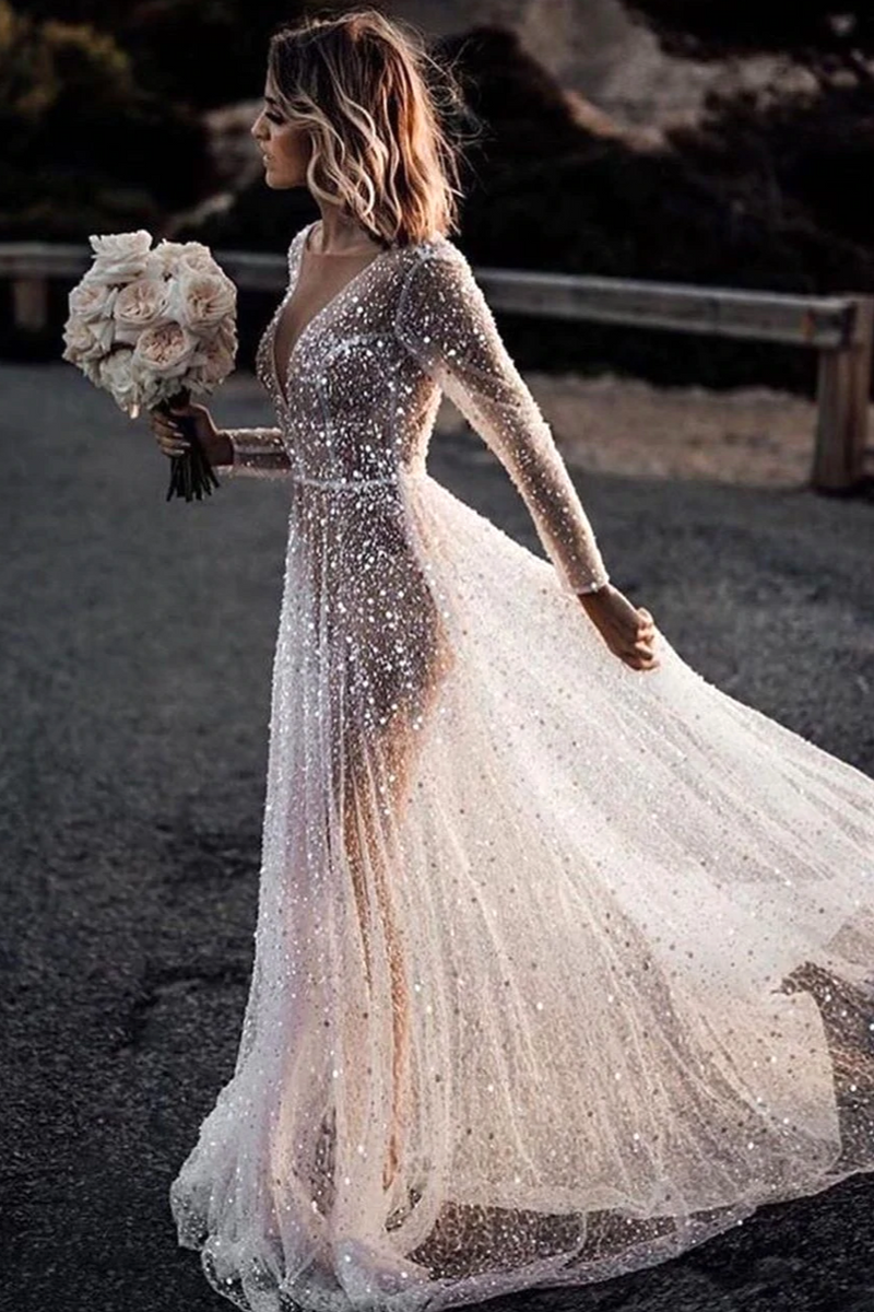 Luxury Sparkly Sequined Beaded Wedding Dresses ZW209 – TANYA BRIDAL