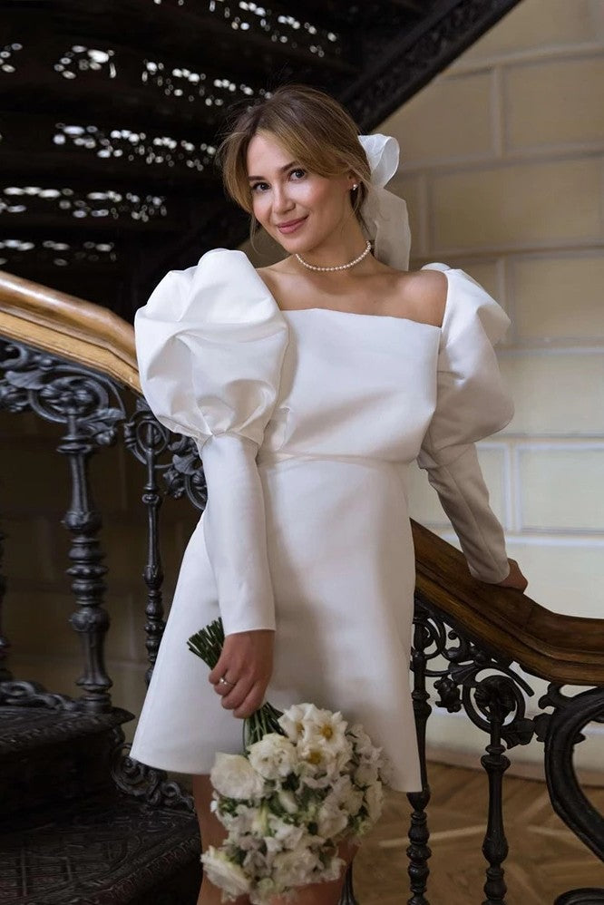 Long Puff Sleeves Short Mini Wedding Dresses Noivas ZW725 – TANYA BRIDAL