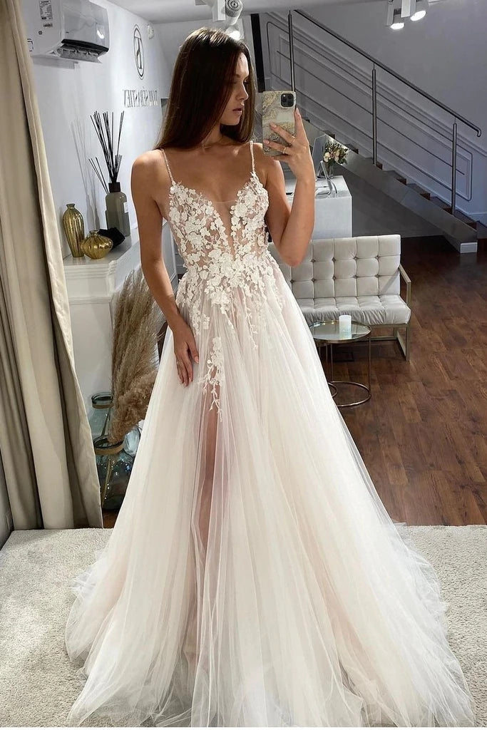 tulle boho wedding dress A Line Lace Appliques Champagne Lining size:US 0 Blue Dress Blake Lively hot pink dresses for sweet 16 Please note