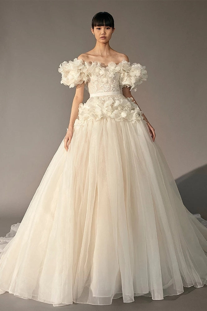 layered organza wedding dress Off The Shoulder Dresses ZW933 – TANYA BRIDAL Shop Ivory Dress the meta-related-collection-makamae From the softly floating Color:Orange/Multi