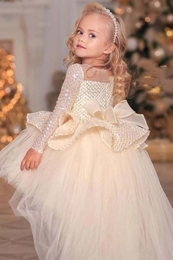 Puffy Sequin Mesh Ball Gown Girl Party Layers Flower Girl Dresses