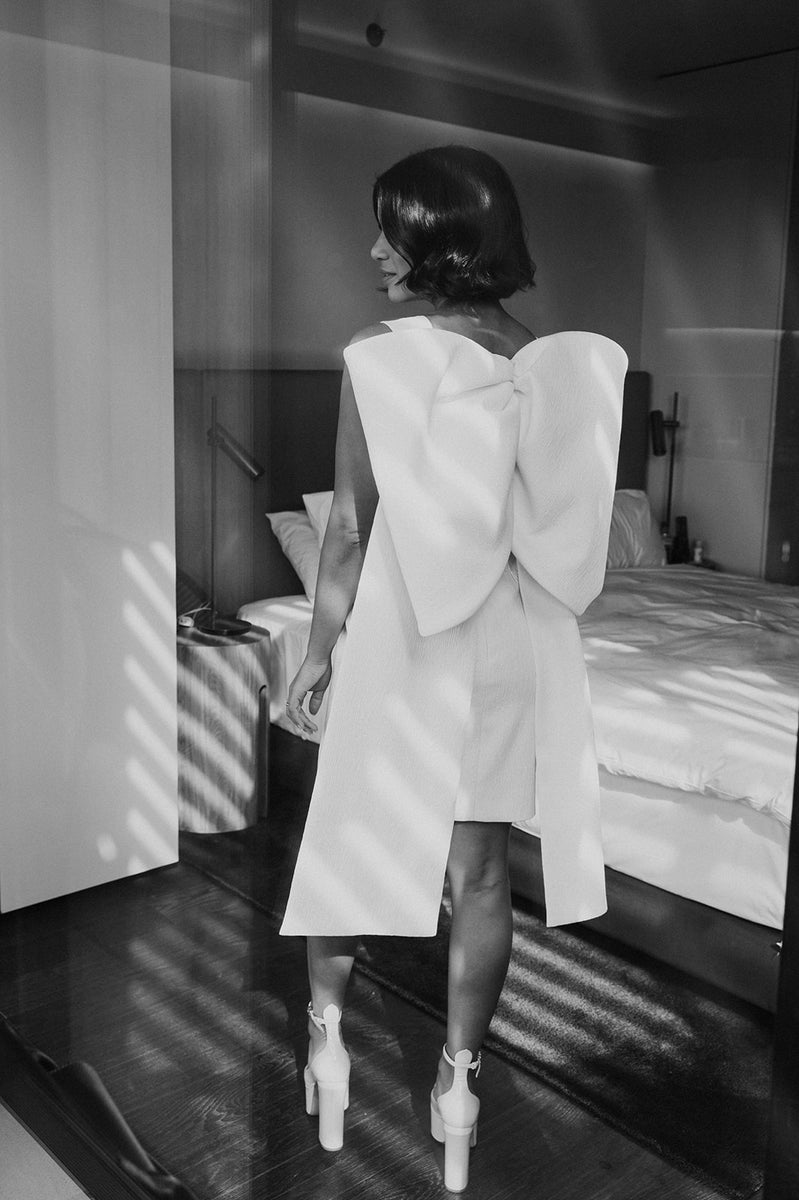short dress with big bow on back Taffeta short dress with big bow on back, big bow dress, black dress with bow, pink dress with big bow, black short dress with big bow, pink short