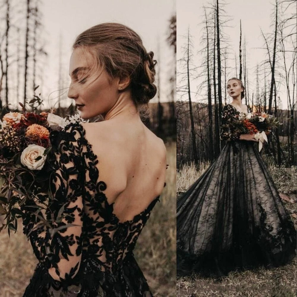 vintage black wedding dresses Mauuwy Gothic for Bride Lace Wedding Gowns This gown is fashioned from the finest fabrics KissProm Modern Gothic Boho Lace