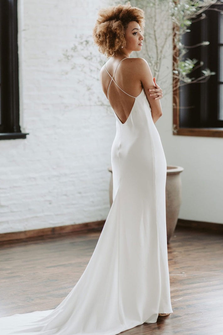 Simple Wedding Dress Cross Back Mermaid Long Elegant Bridal Gown – TANYA BRIDAL