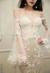 Luxury Wedding Dress Ivory Sequins Embroidery Lace Material