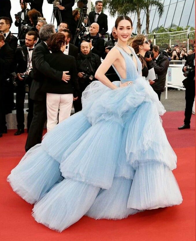 Light Blue Ball Gown Tiered Prom Dresses  TANYA BRIDAL