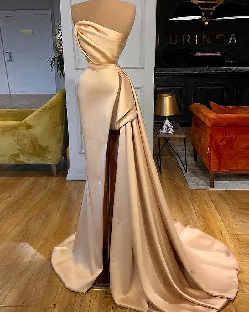Champagne Mermaid Prom Dresses Long Strapless – TANYA BRIDAL