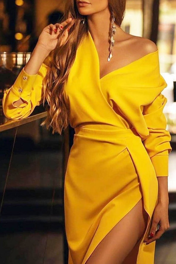 Gold Short Cocktail Dresses V Neck Straight Long Sleeves
