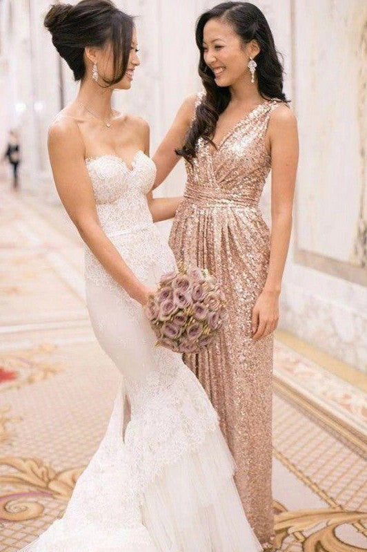 A/B/C Pattern Long Sequins Rose Gold Bridesmaid Dresses – TANYA BRIDAL
