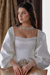 Luxury Beads Sleeved Cape With Train Big Bow Tie Detachable Wrap Chic DJ197