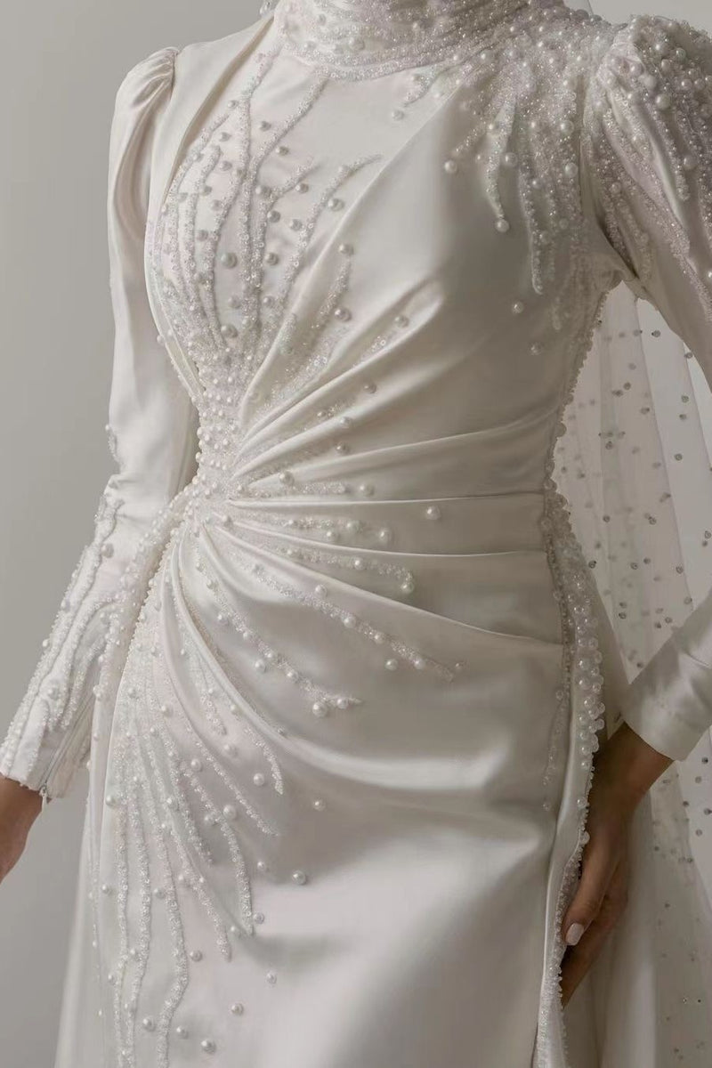 Luxury Beads Long Wedding Dress For Muslim – TANYA BRIDAL
