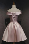 Off The Shoulder Dusty Pink Satin Homecoming Party Dress