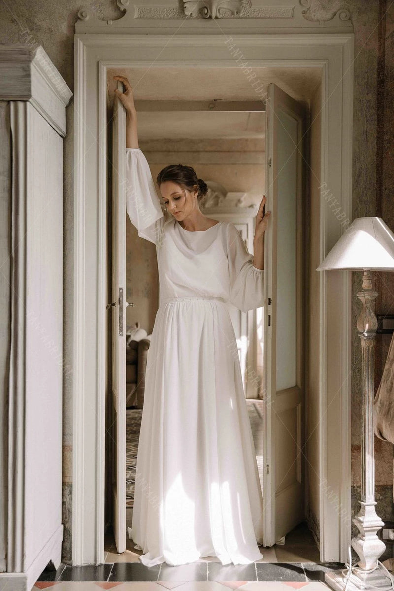 Chiffon Long Sleeve A Line Wedding Dresses Vestido De Noivas