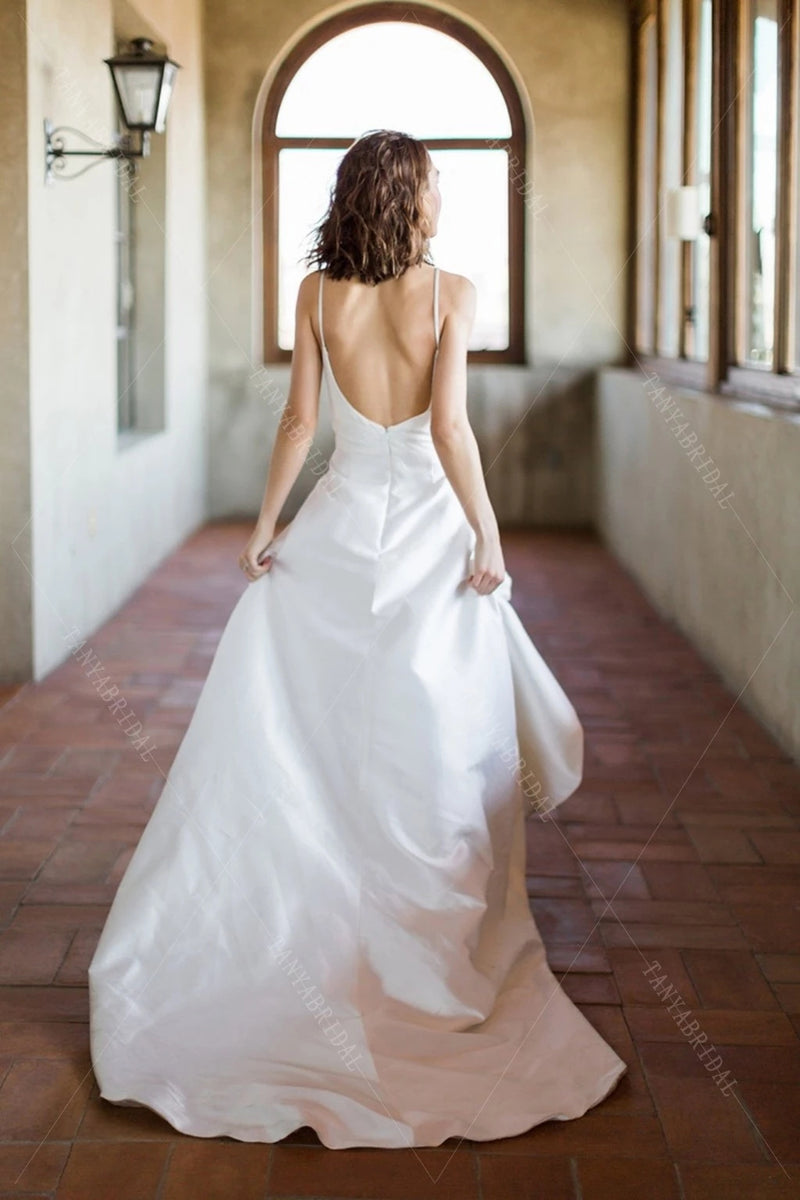 Simple Satin Wedding Dresses High Split Backless TT282 – TANYA BRIDAL Simple Satin Wedding Dresses High Split Backless TT282 – TANYA BRIDAL