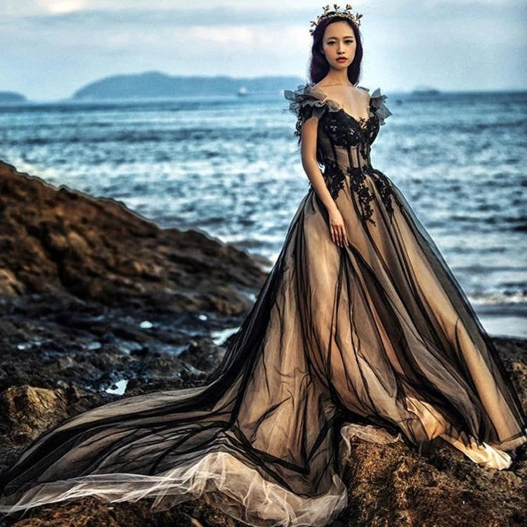 champagne black dress Gothic and Beach Wedding Dresses – TANYA BRIDAL Color:Satin Black contouring bandage mini from Priscilla Couture Light Blue Leather Girl