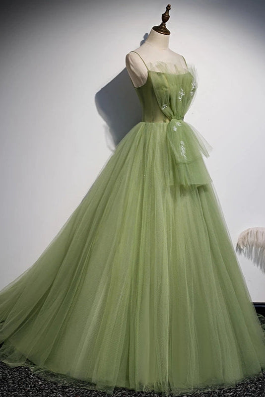 A Line Sage Green Tulle Pleated Prom Evening Dress – TANYA BRIDAL