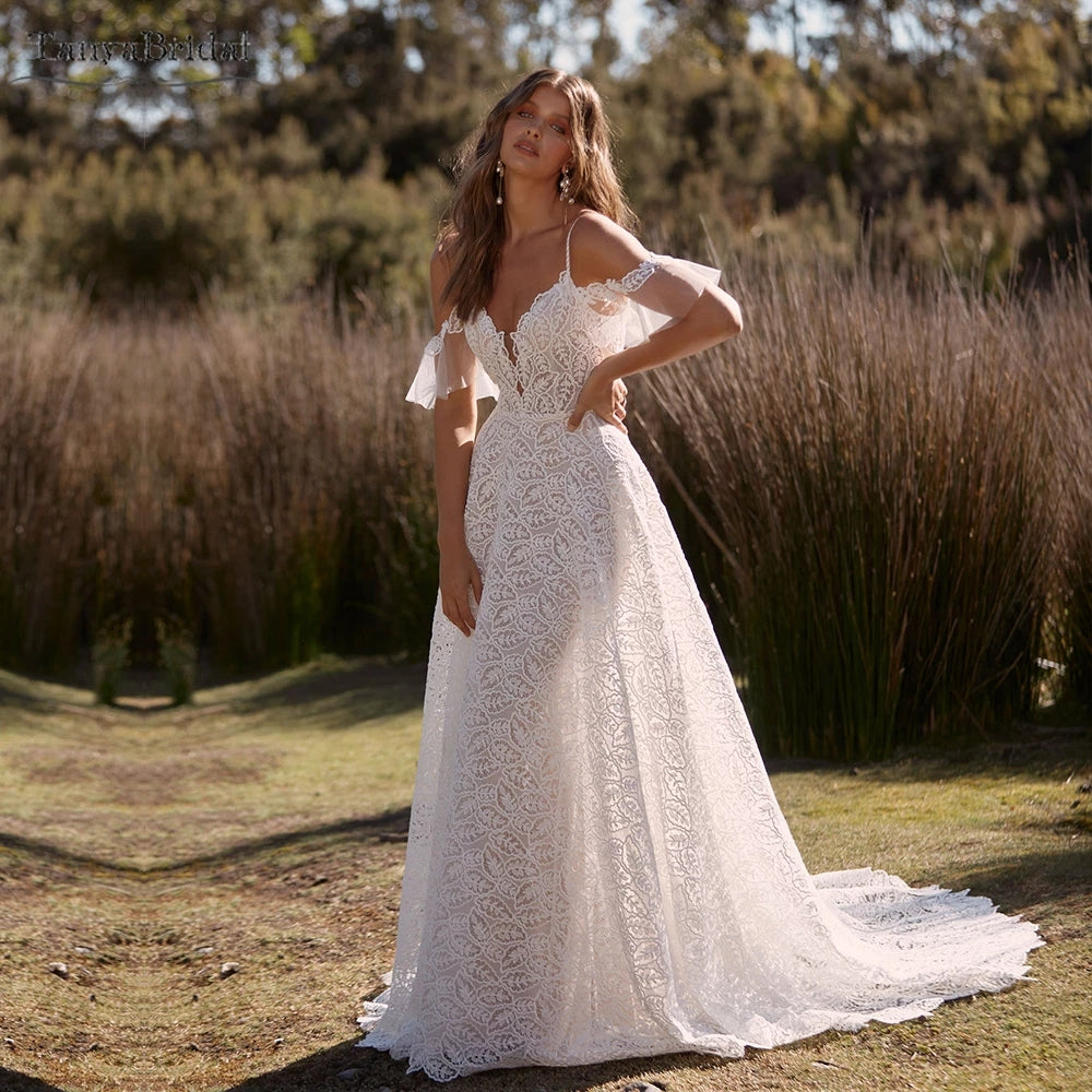 Leaf Lace Unique Beach Wedding Dresses DW633 – TANYA BRIDAL
