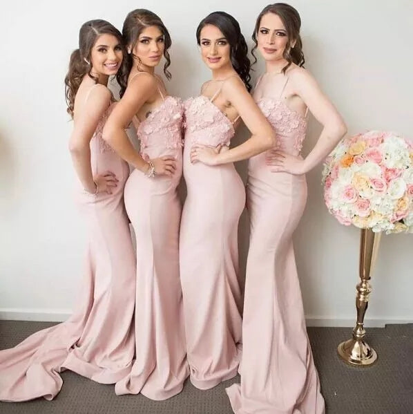 Light Pink Backless Bridesmaid Dress Mermaid Spaghetti Straps – TANYA
