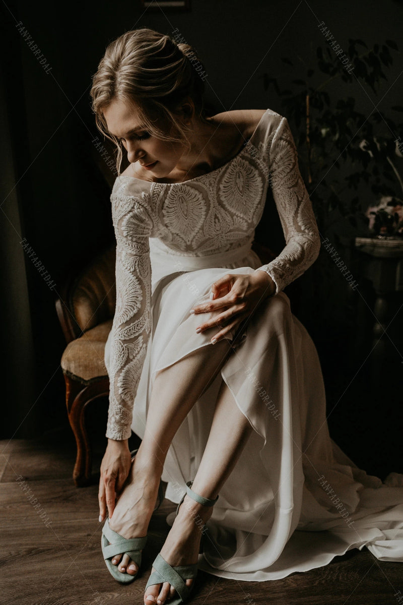 Long Sleeve Lace Backless Wedding Dress ZW464 – TANYA BRIDAL