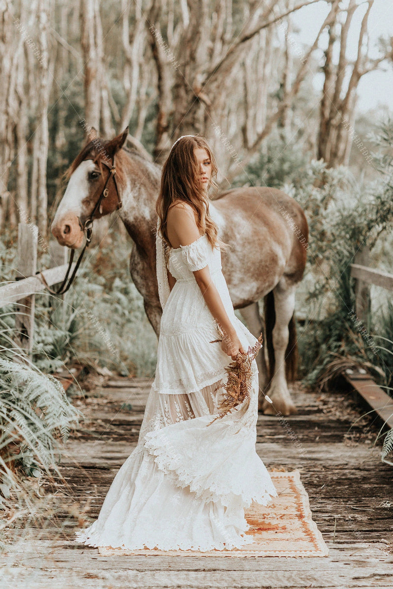 Off-The-Shoulder Boho Wedding Dresses Maxi A Line DW541 – TANYA BRIDAL